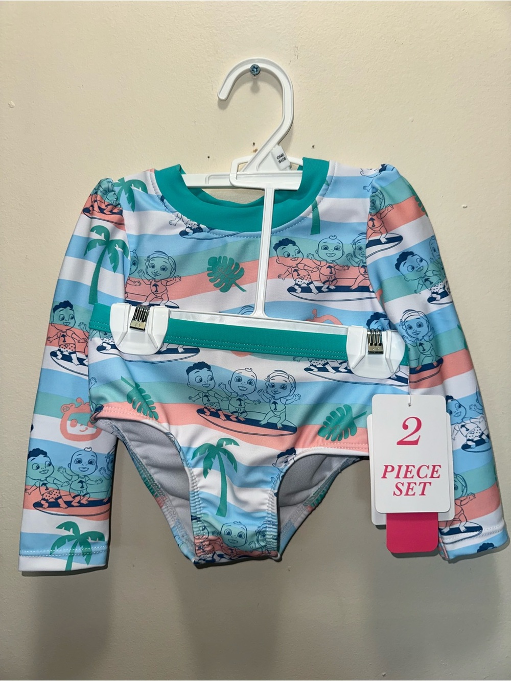 Cocomelon| Girls' Long-Sleeve Two-Piece Swim Set. SIZE 12 months